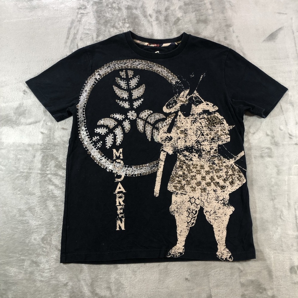 Big Train Shirt Mens Medium Black Samurai Studded Graphic Tee Swords Back Print